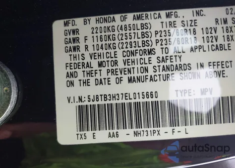 2014 Acura Rdx z USA, uszkodzony, nr VIN 5J8TB3H37EL015660